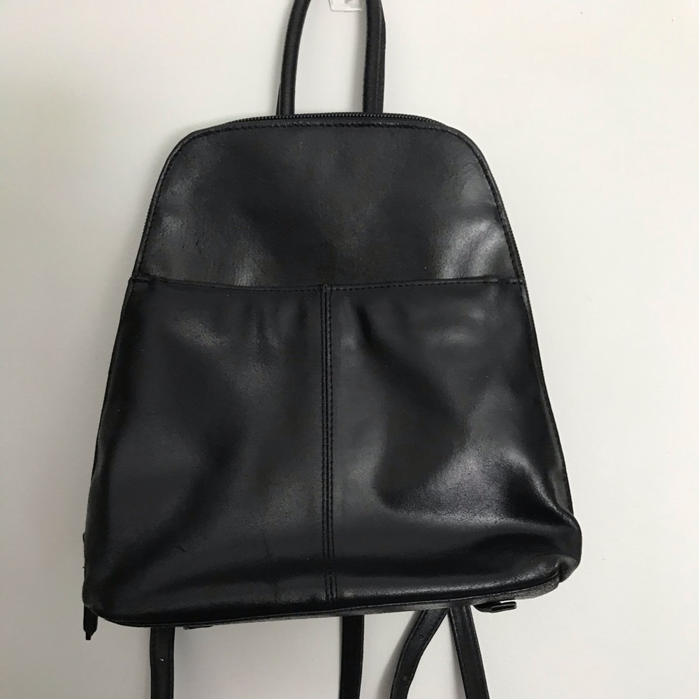 Black leather mini backpack